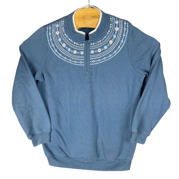 Vintage Blair Sweatshirt Women M Blue Nordic Fleece Pullover Flower Embroidered - Picture 1 of 9